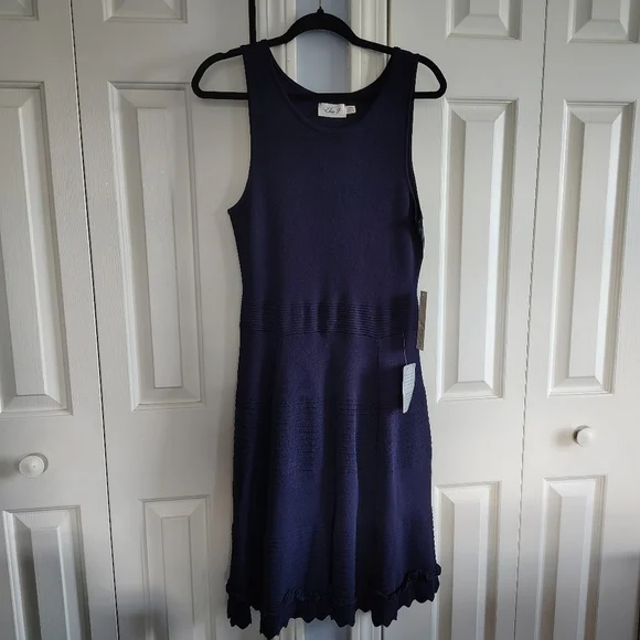 Eliza J Dark Navy Sleeveless A-Line Sweater Dress M - Picture 4 of 11